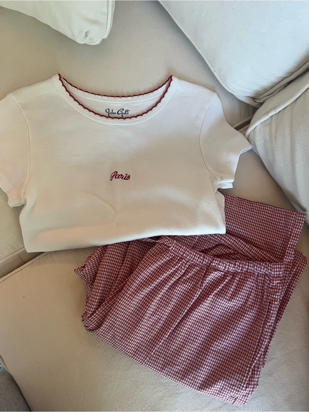 🇫🇷♥️Brandy Melville Paris Top with Red Gingham Pajama Pants Set♥️🇫🇷